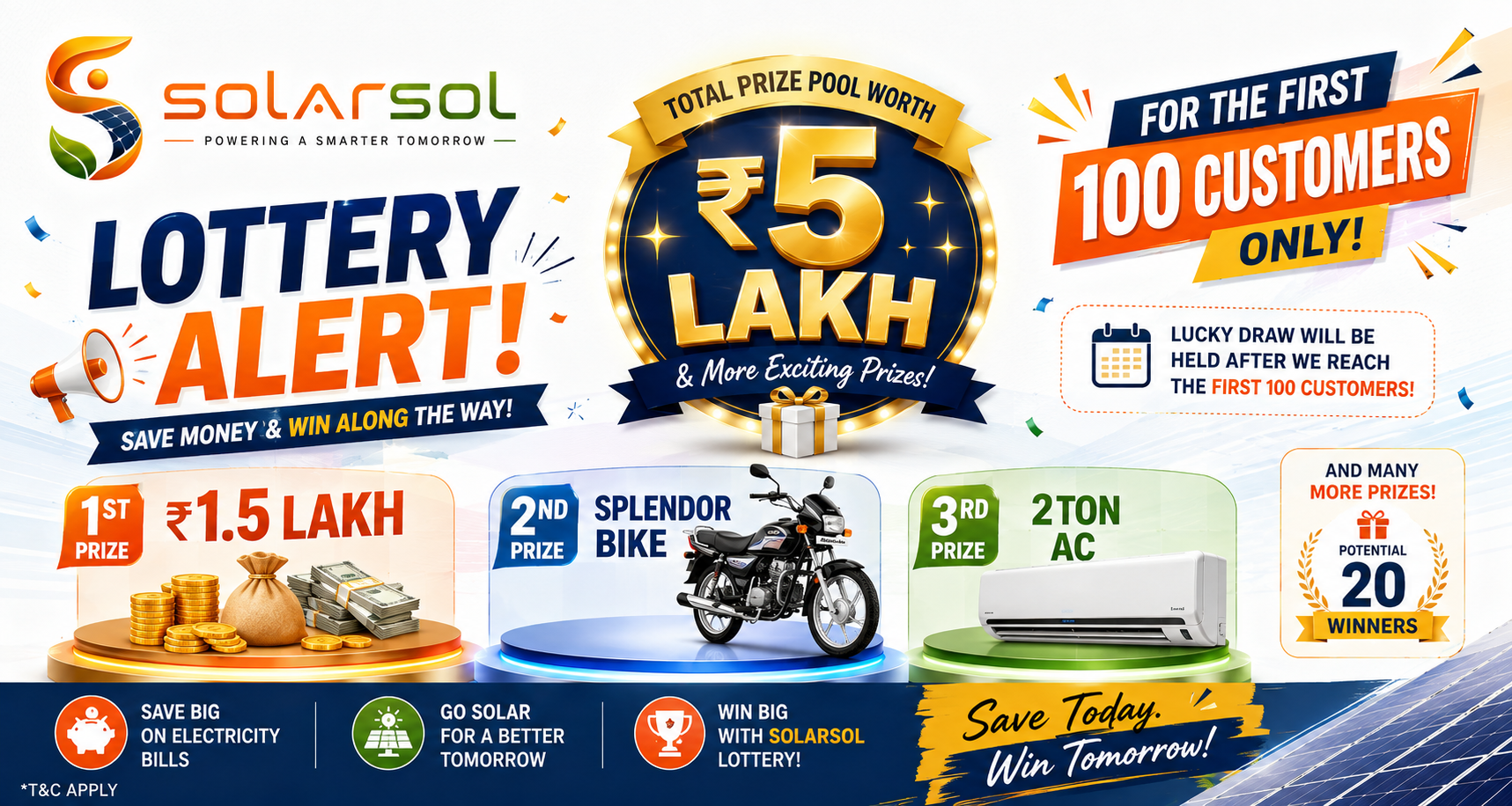 Save today. Win tomorrow. SolarSol promotional artwork