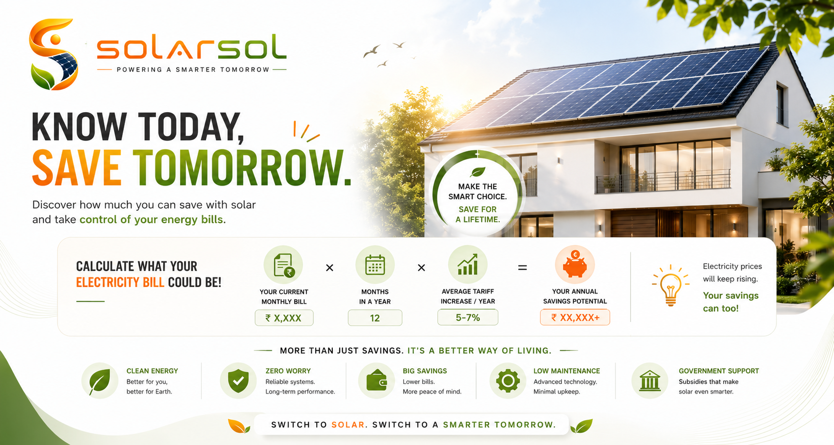 Switch to solar. Save every month. SolarSol promotional artwork